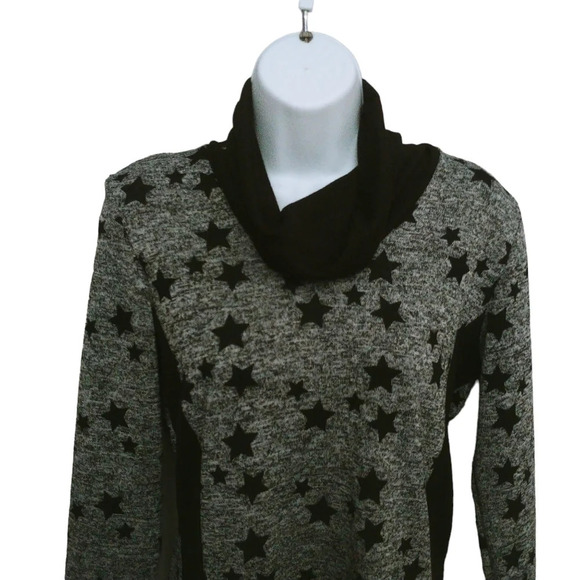 Brochure Knit Sweater/Tunic with Turtleneck Black Gray Stars S - Picture 2 of 7